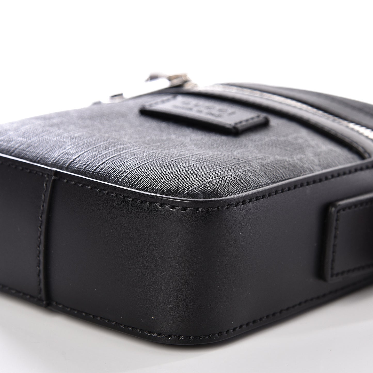GG Supreme Monogram Appia Calfskin Web Small Camera Messenger Bag Black Grey