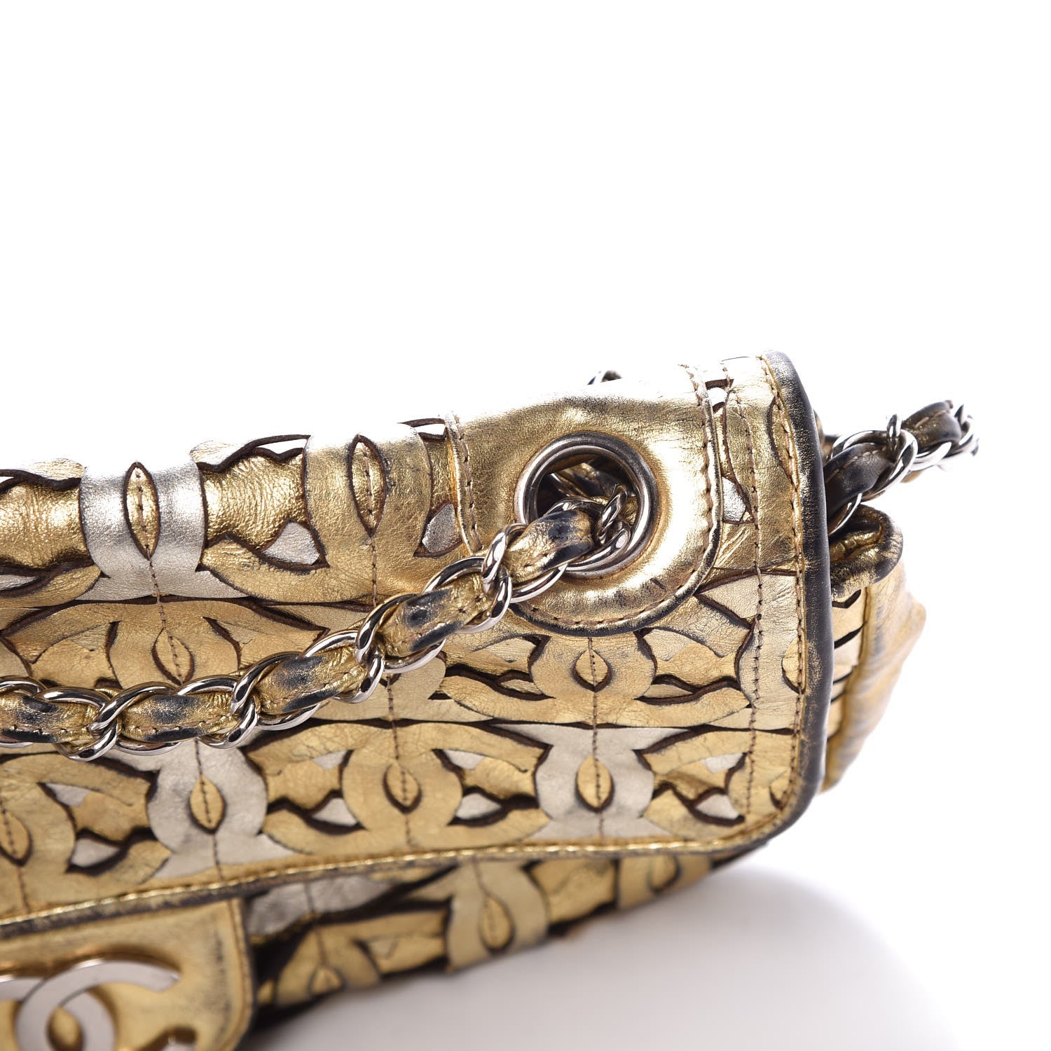 Chanel Metallic Crackled Calfskin Medium CC Mix Flap Gold Silver 12 of 17