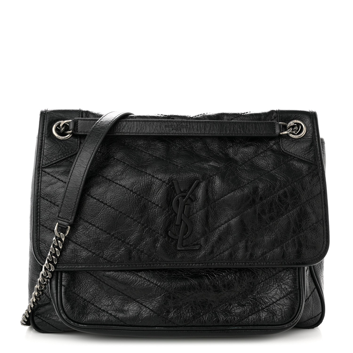 Saint Laurent Crinkled Calfskin Matelasse Monogram Large Niki Chain Satchel Black 1 of 10