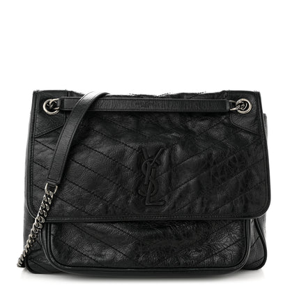 Saint Laurent Crinkled Calfskin Matelasse Monogram Large Niki Chain Satchel Black 1 of 10