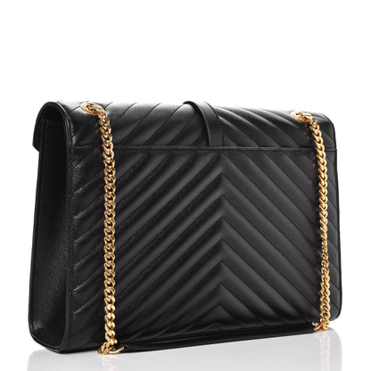 Saint Laurent Grain De Poudre Matelasse Chevron Large Monogram Satchel Black 3 of 7