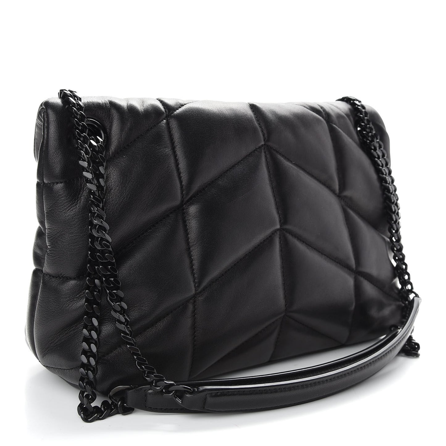 Lambskin Quilted Small Loulou Puffer Monogram Chain Satchel Black