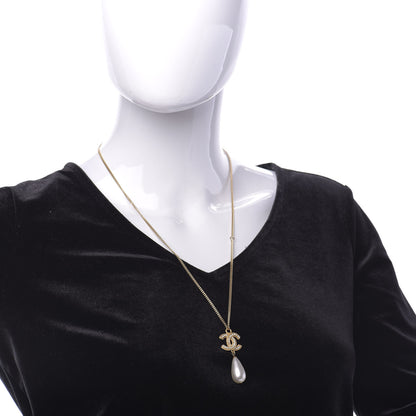 Chanel Pearl Crystal CC Drop Necklace Gold 2 of 7