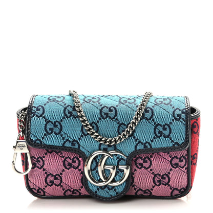Gucci Monogram Multicolor Matelasse Diagonal Super Mini GG Marmont Shoulder Bag Light Blue Pink Blue Green Red 1 of 11