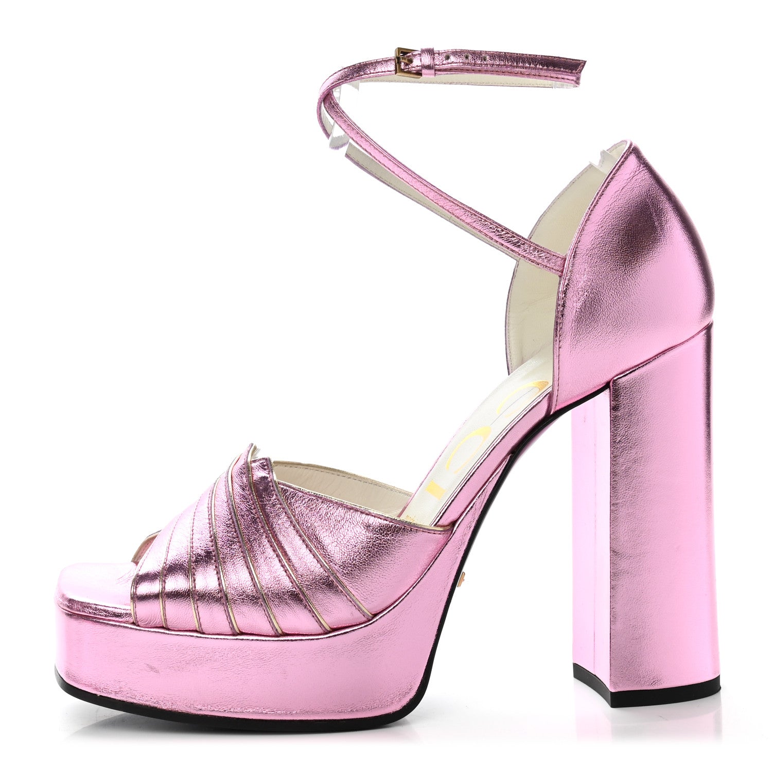 Gucci Metallic Nappa Medea Platform Sandals 38 Rosa 1 of 11