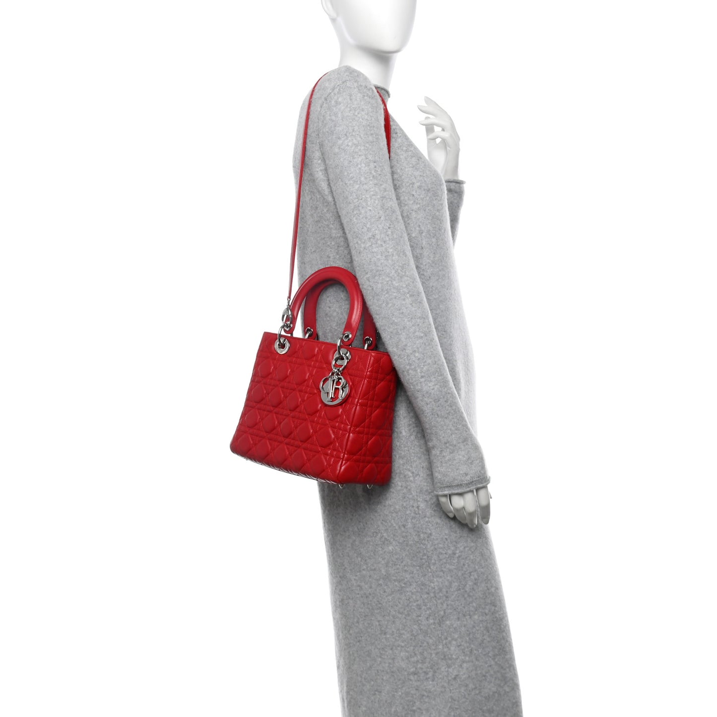 Lambskin Cannage Medium Lady Dior Red