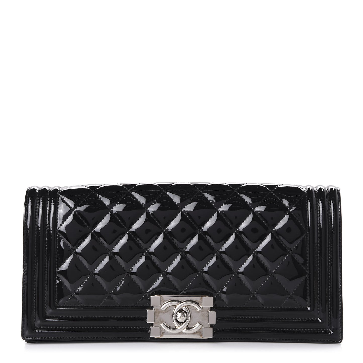 Patent Quilted Boy Flap Clutch Black