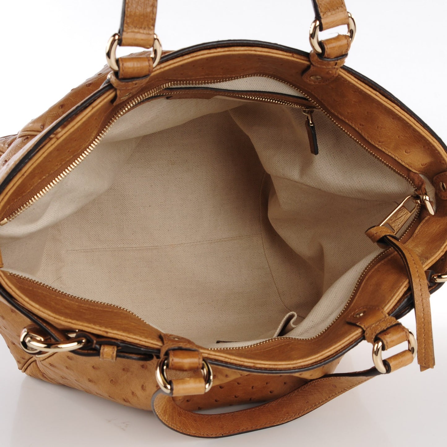 Ostrich Medium Bamboo Buckle Tote Tan