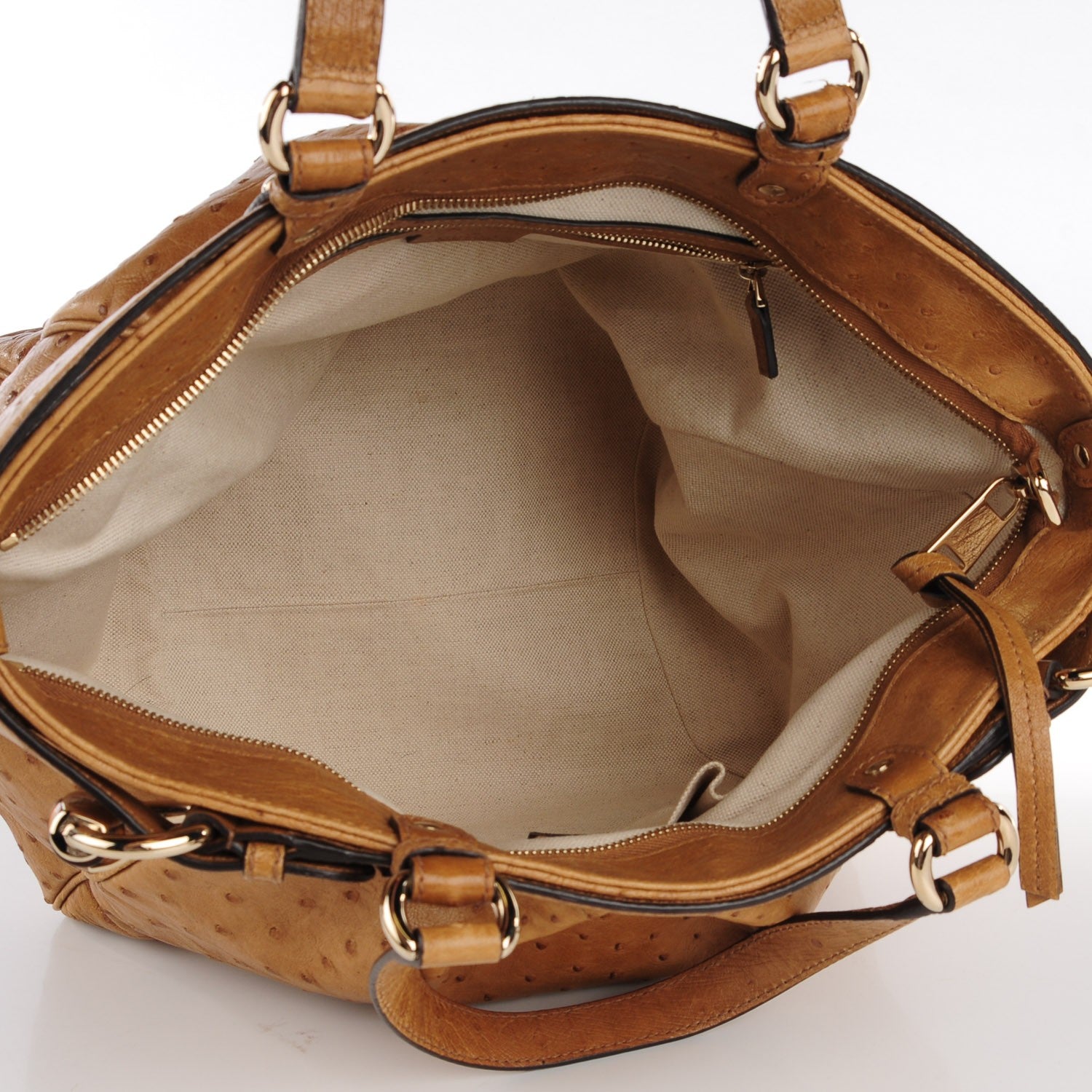 Gucci Ostrich Medium Bamboo Buckle Tote Tan 5 of 8