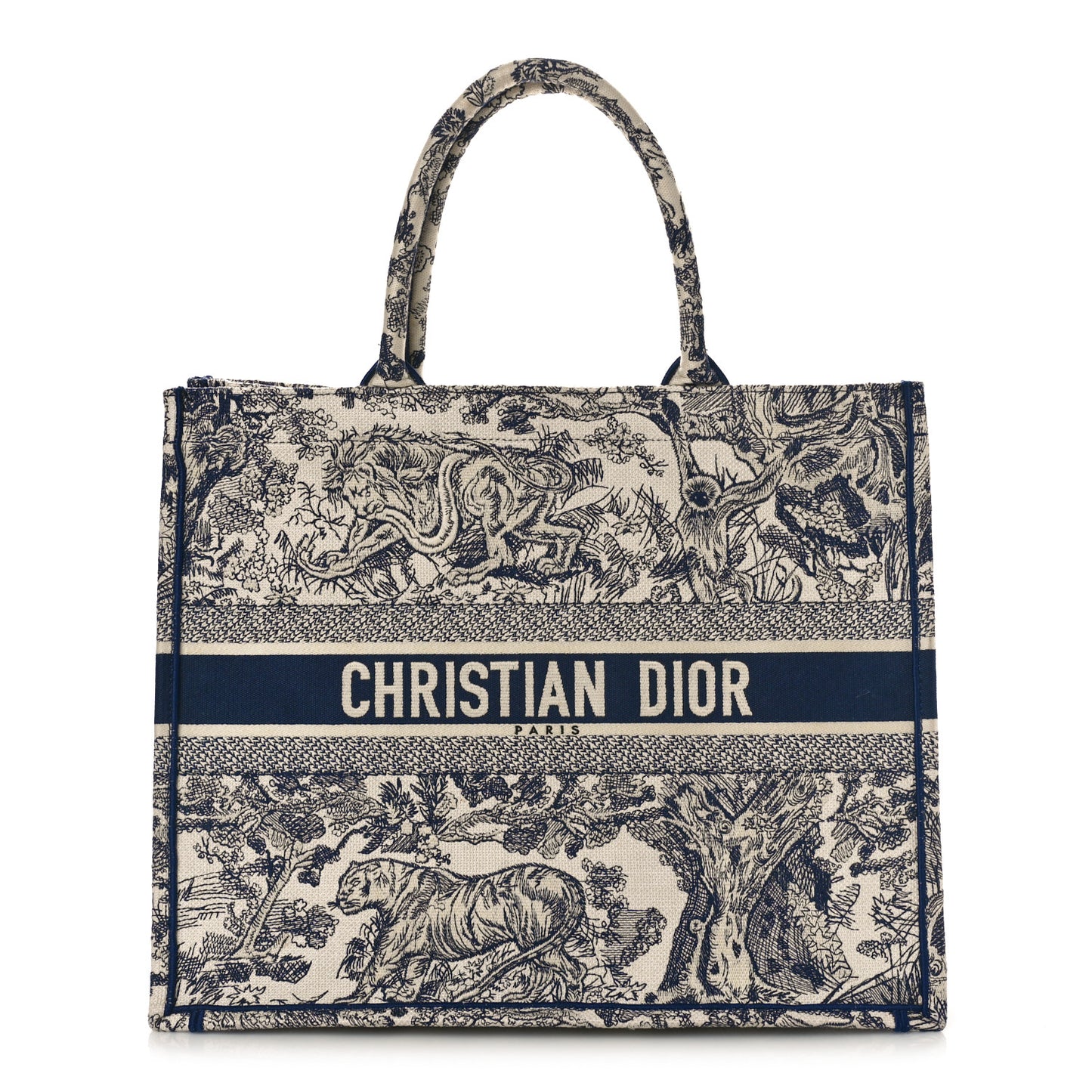 Canvas Embroidered Large Dioriviera Toile De Jouy Book Tote Blue