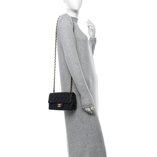 Lambskin Quilted Mini Rectangular Flap Black