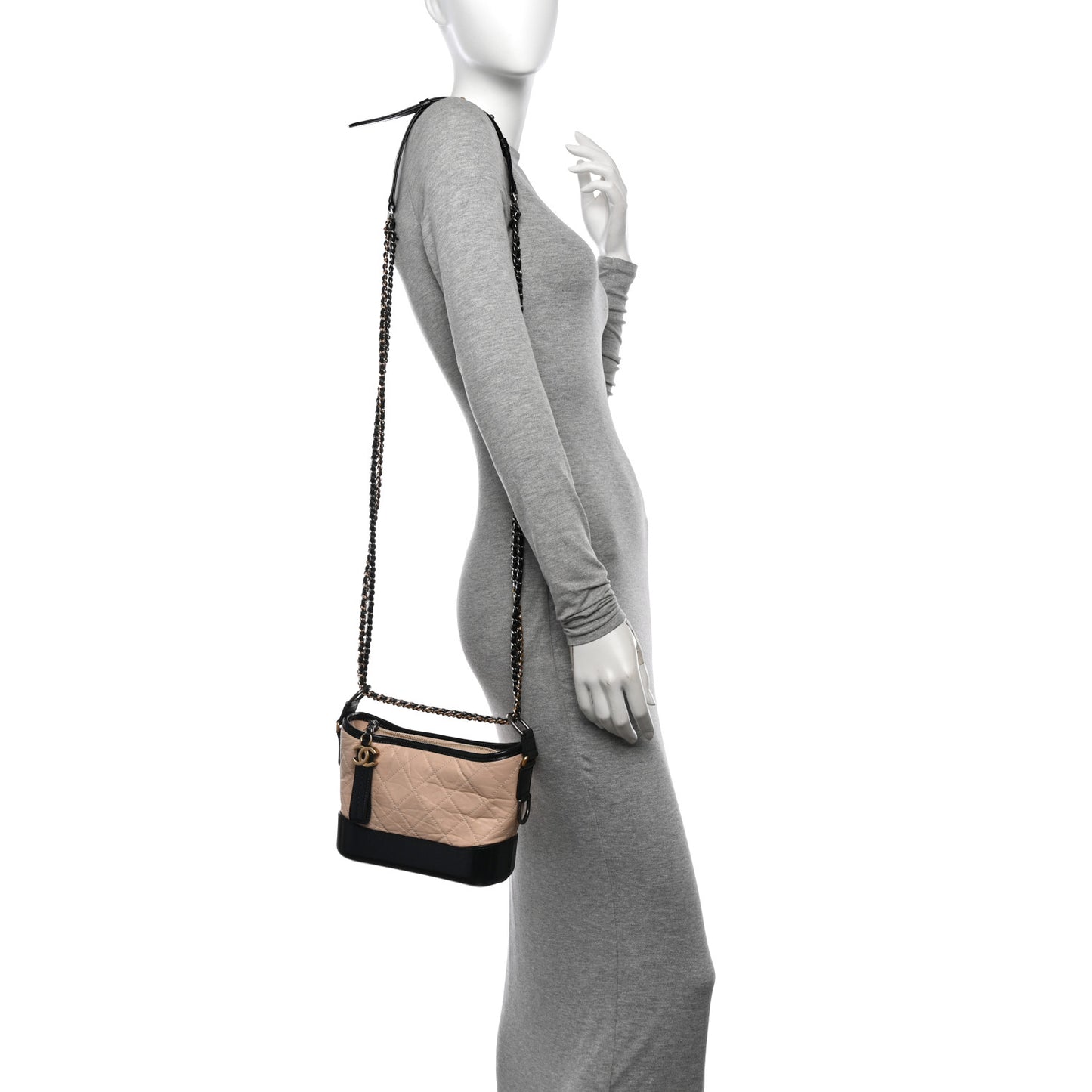 Aged Calfskin Quilted Small Gabrielle Hobo Beige Black