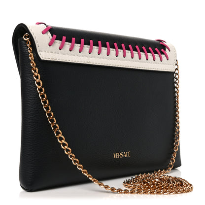 Versace Calfskin Medusa Whipstitch Envelope Clutch Black White 3 of 9