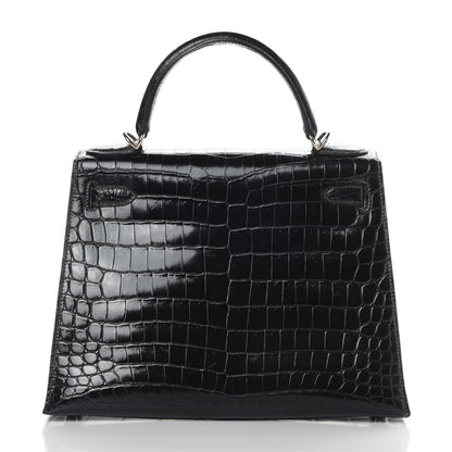 Hermes Shiny Niloticus Crocodile Kelly Sellier 28 Bleu Marine 4 of 42