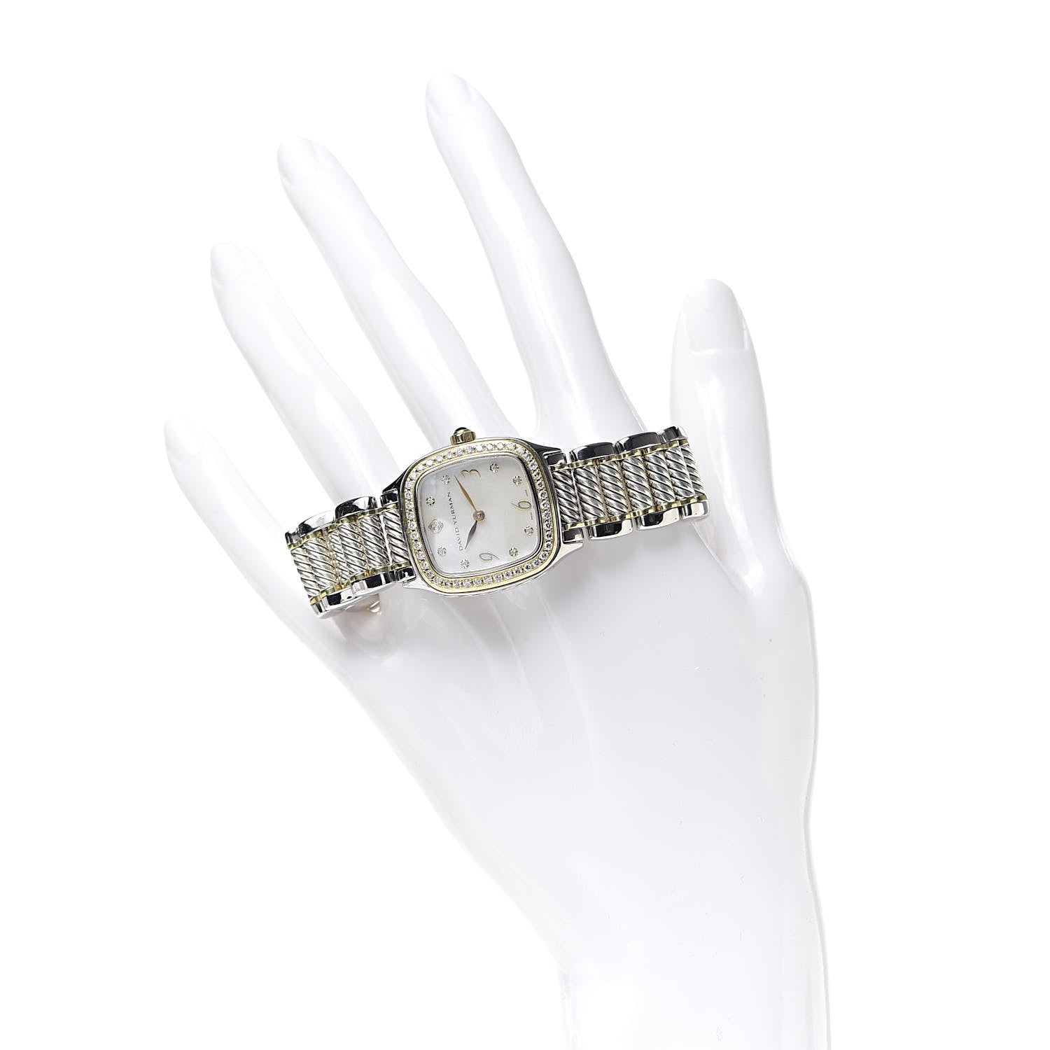 David Yurman Stainless Steel 18K Yellow Gold Diamond Mother of Pearl 25mm Thoroughbred Quartz Watch 2 of 6