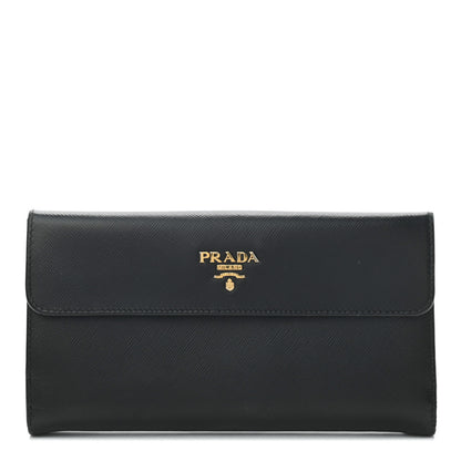 Prada Saffiano Metal Continental Flap Wallet Nero Black 1 of 7