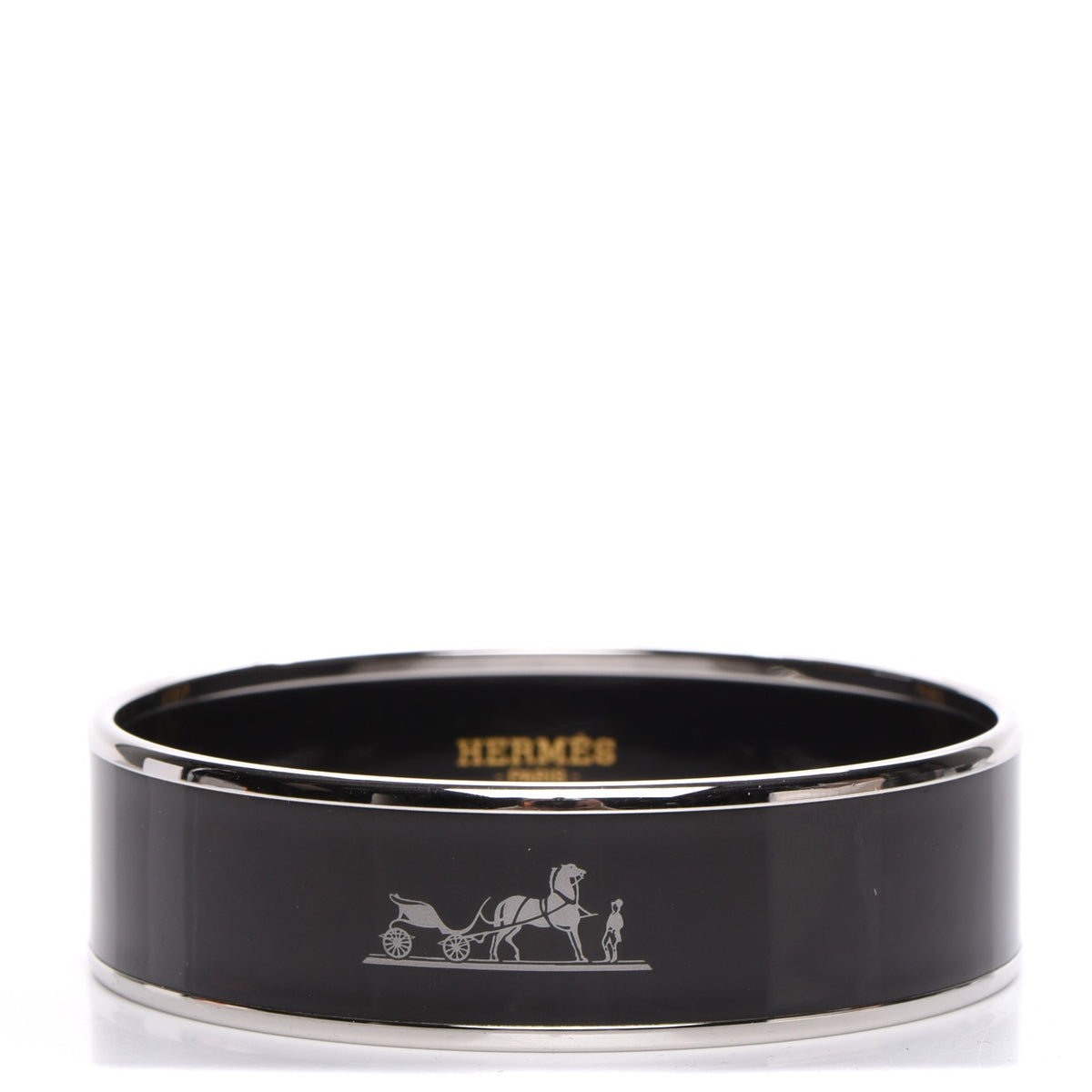 Hermes Enamel Printed Wide Caleche Bracelet 65 Black 1 of 6