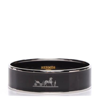 Hermes Enamel Printed Wide Caleche Bracelet 65 Black 1 of 6