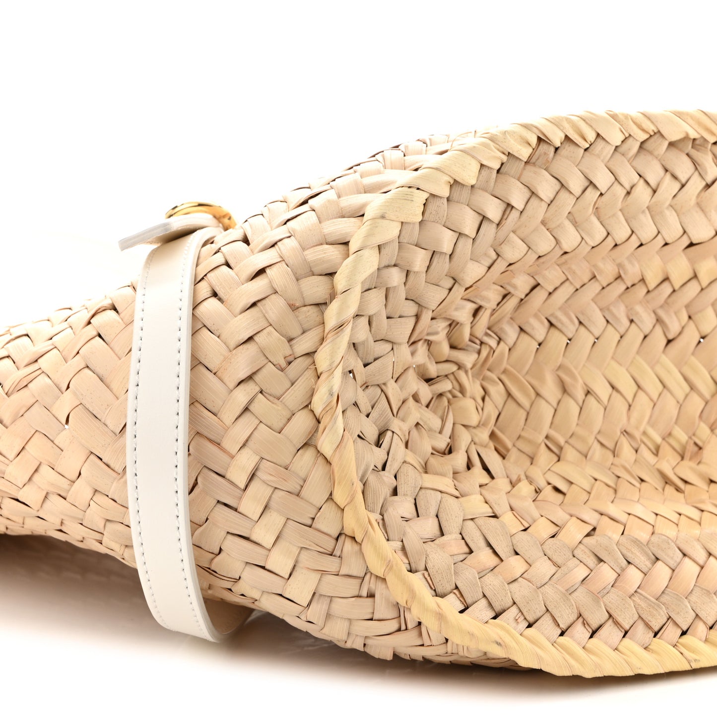 Raffia Woven Calfskin Voyou Basket Bag White