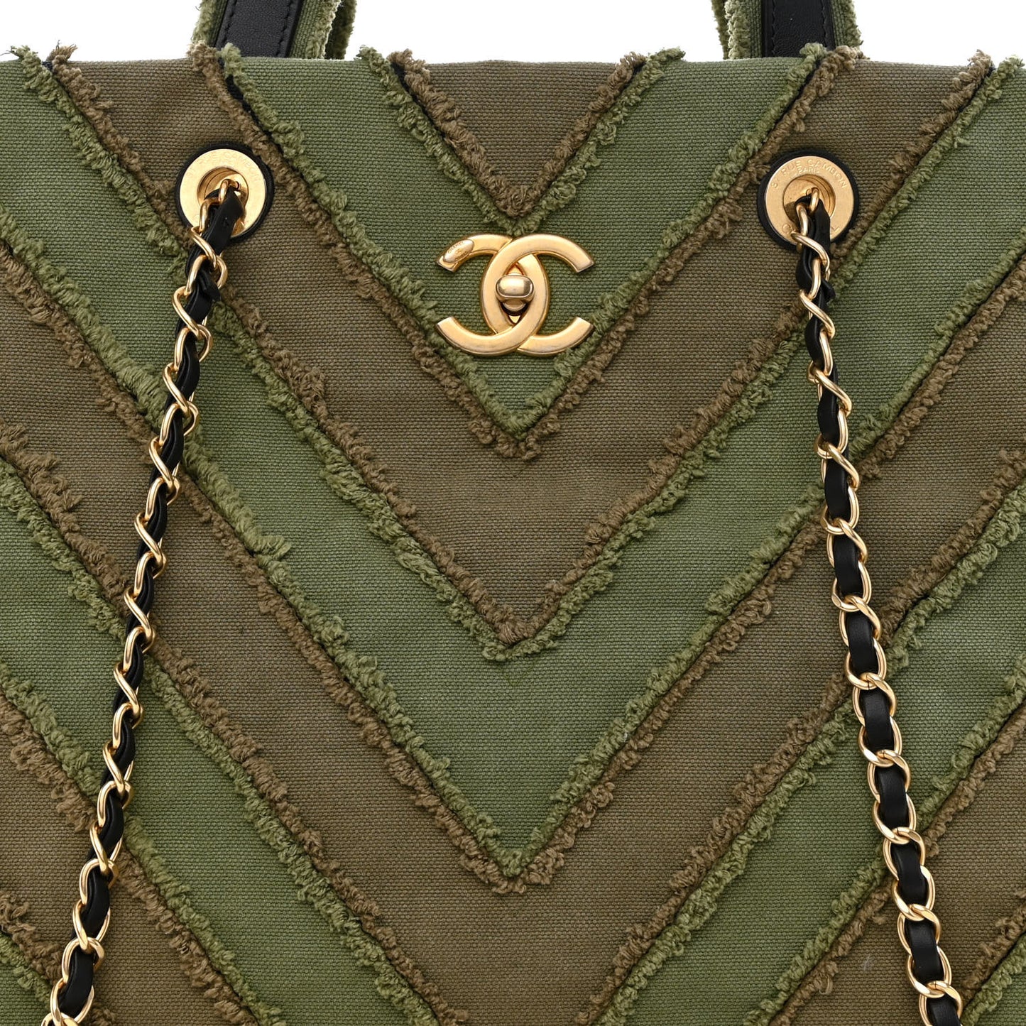 Canvas Chevron Cuba Patchwork Shopper Tote Khaki