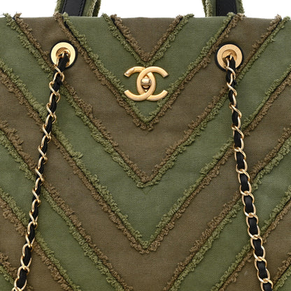 Chanel Canvas Chevron Cuba Patchwork Shopper Tote Khaki 8 of 12