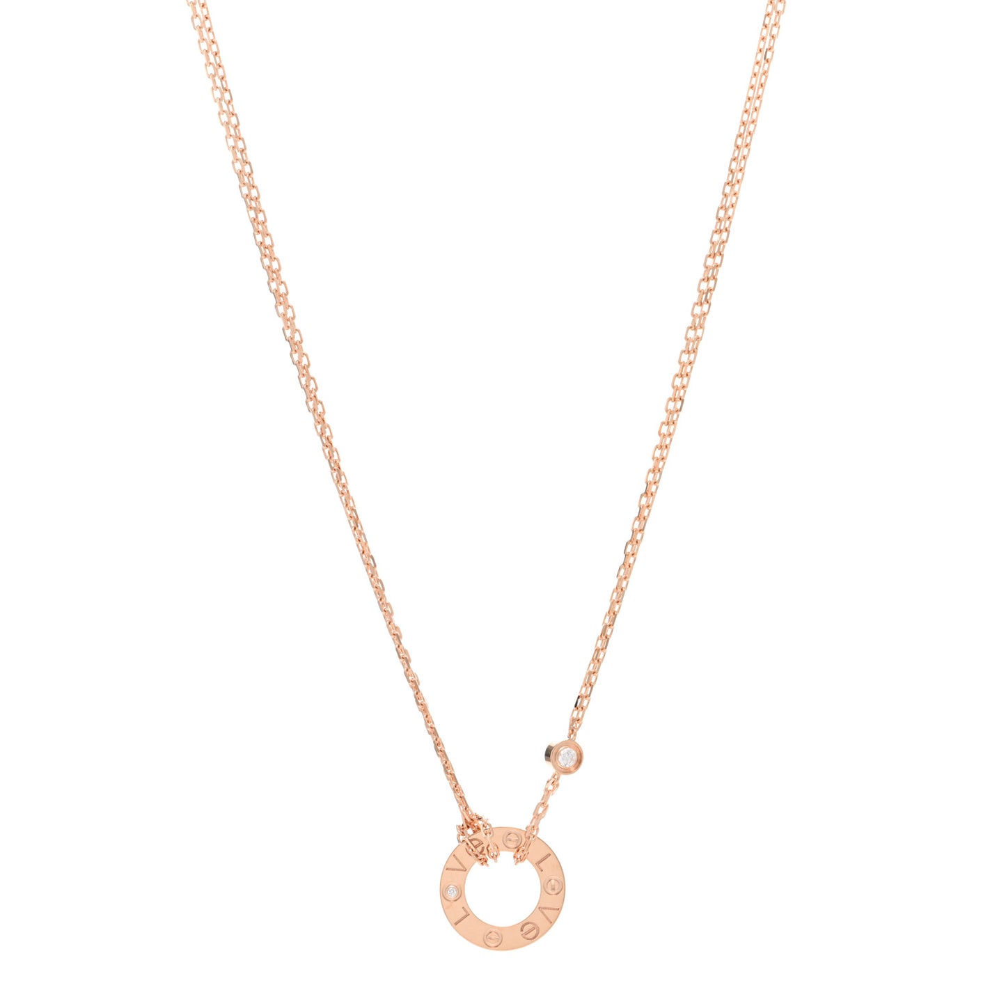 18K Pink Gold 2 Diamond LOVE Necklace