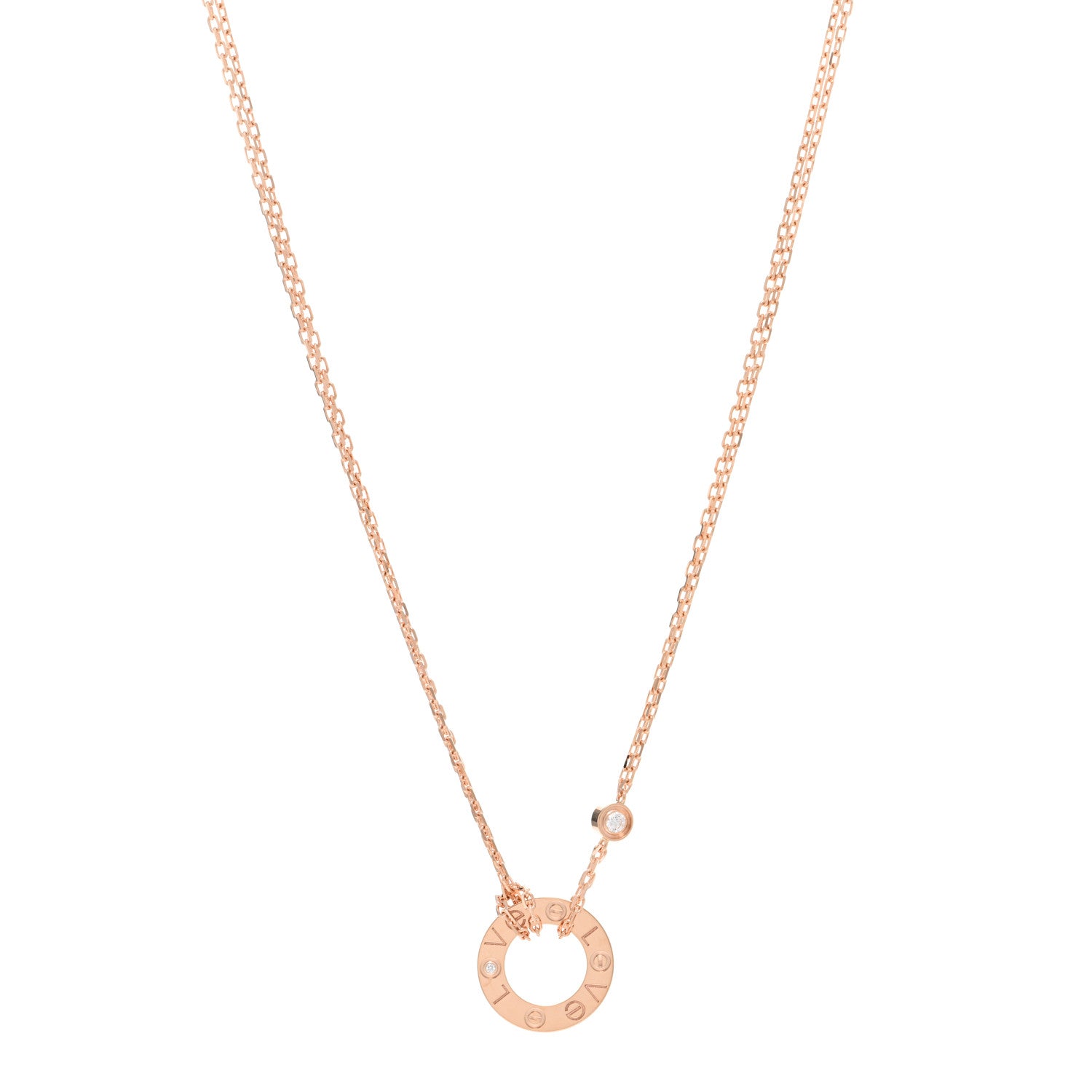 Cartier 18K Pink Gold 2 Diamond LOVE Necklace 1 of 4