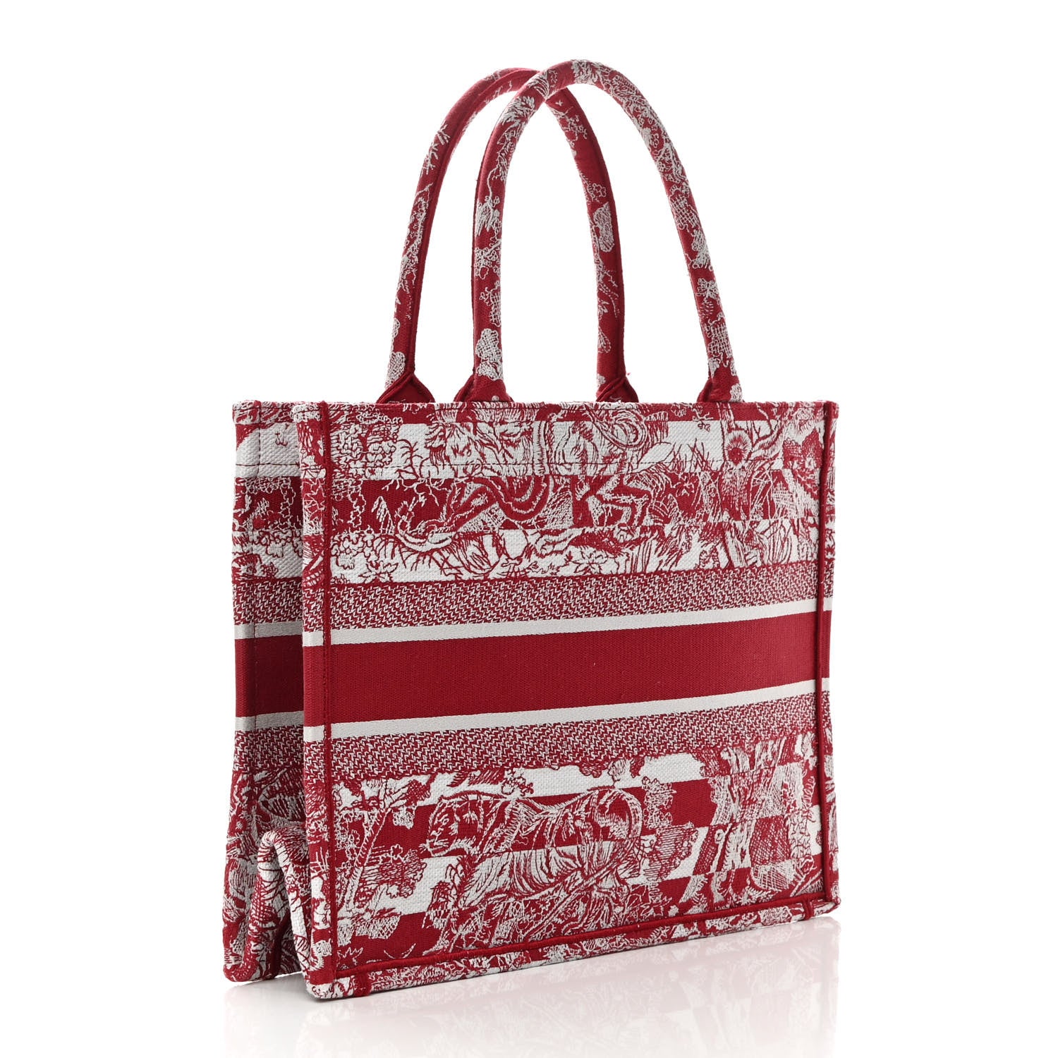 Christian Dior Canvas Embroidered Medium Dioriviera Toile De Jouy Book Tote Red White 3 of 14