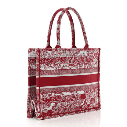 Christian Dior Canvas Embroidered Medium Dioriviera Toile De Jouy Book Tote Red White 3 of 14