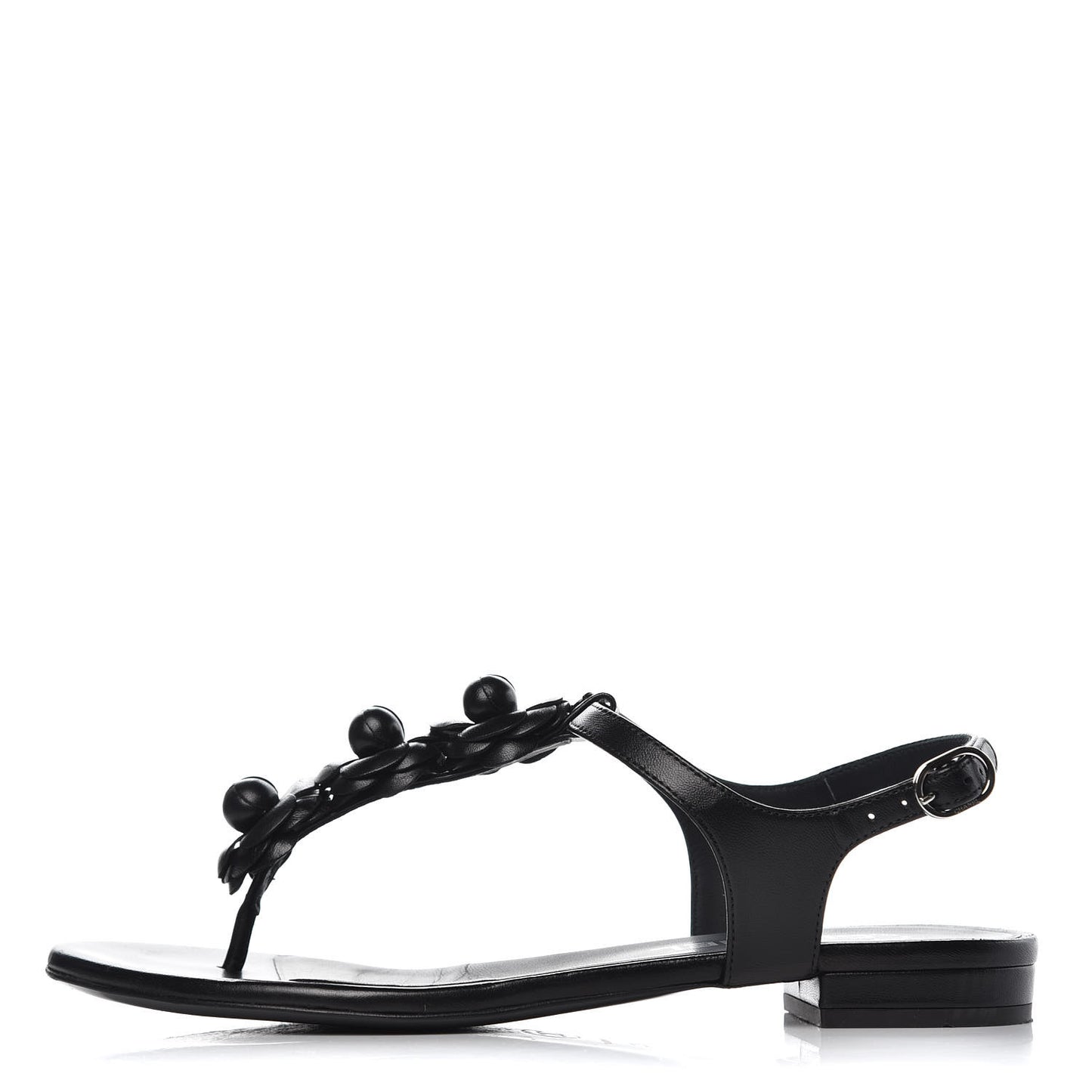 Lambskin Camellia Thong Sandals 37.5 Black
