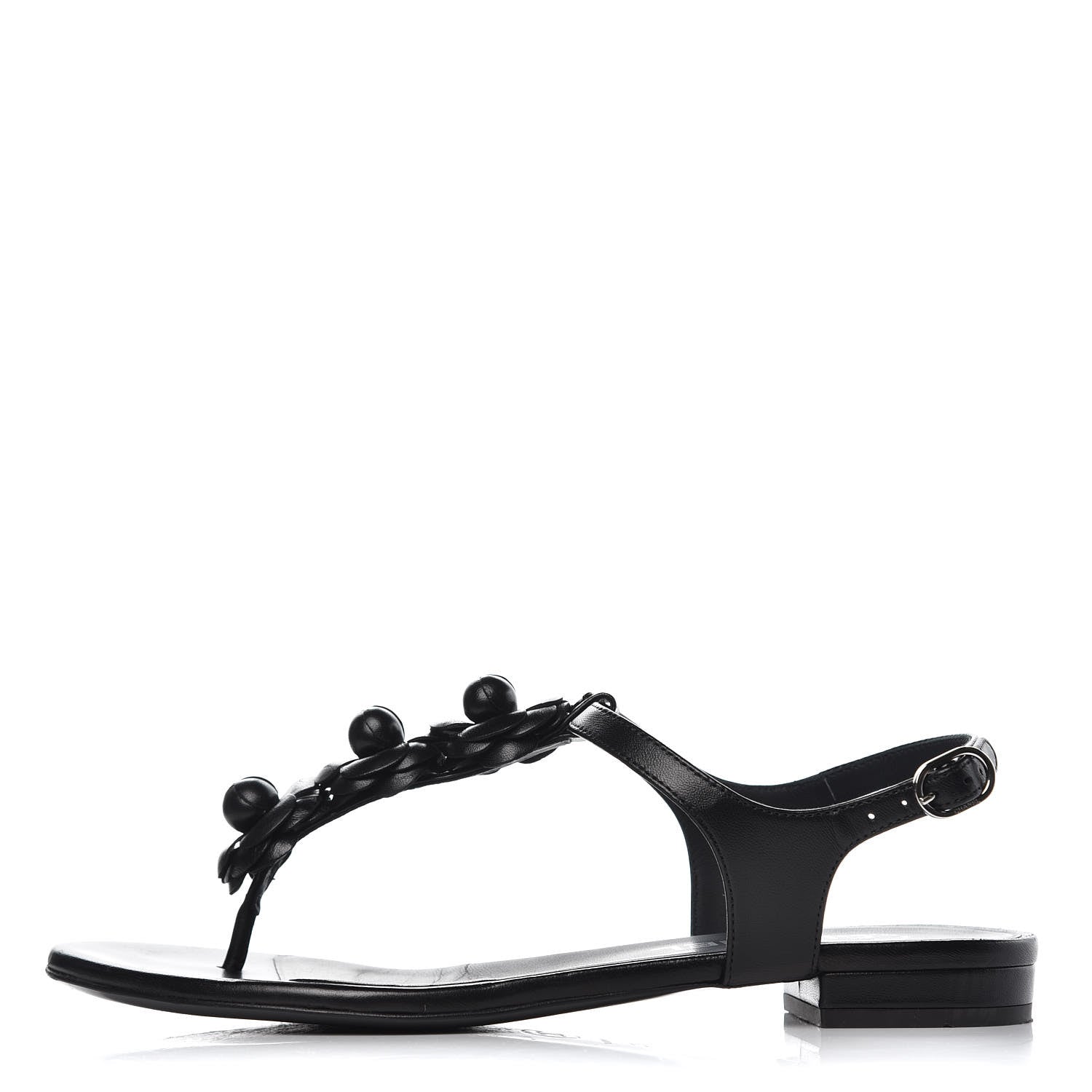 Chanel Lambskin Camellia Thong Sandals 37.5 Black 1 of 11