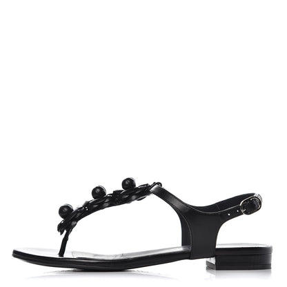 Chanel Lambskin Camellia Thong Sandals 37.5 Black 1 of 11