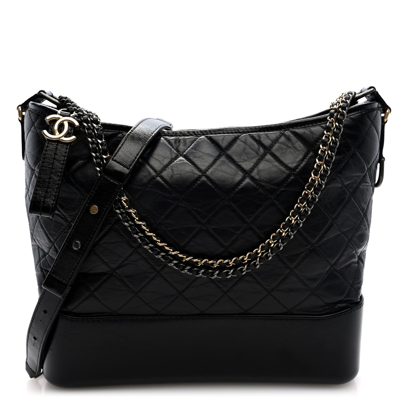 Aged Calfskin Quilted Large Gabrielle Hobo Black