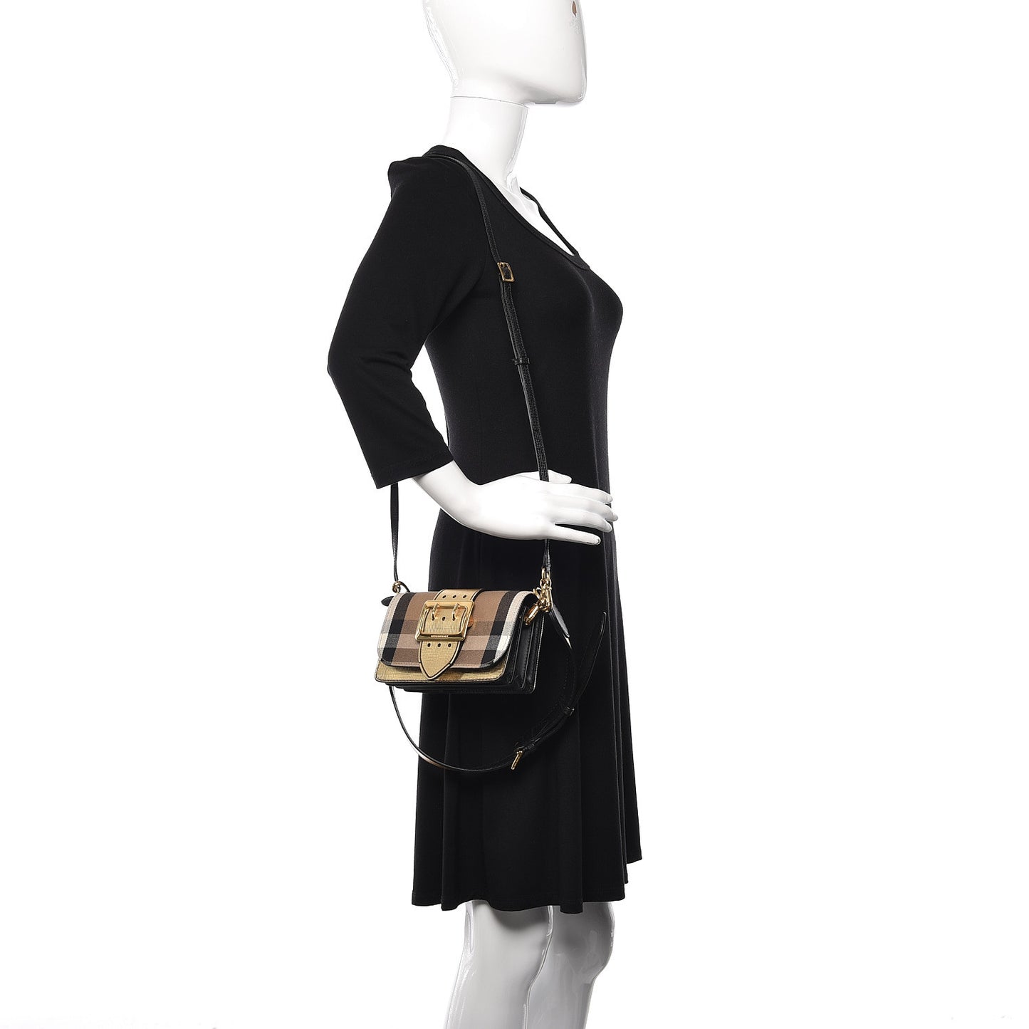 Metallic Calfskin Check Small Madison Buckle Bag Gold