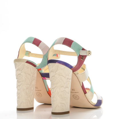 Chanel Fabric Camellia Embossed Sandals 39 Multicolor 4 of 8