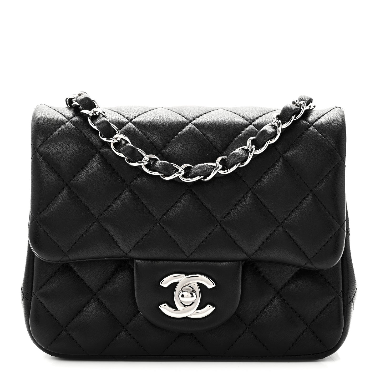 Lambskin Quilted Mini Square Flap Black