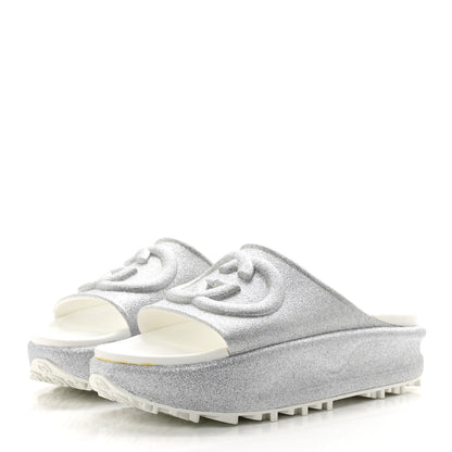 Gucci Glitter Rubber Womens Interlocking G Platform 42mm Slide Sandals 38 Silver 3 of 10