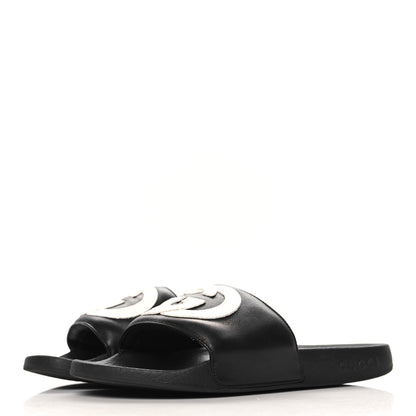 Gucci Nappa Miro Soft Calfskin Womens Interlocking G Slide Sandals 37 Black White 4 of 7