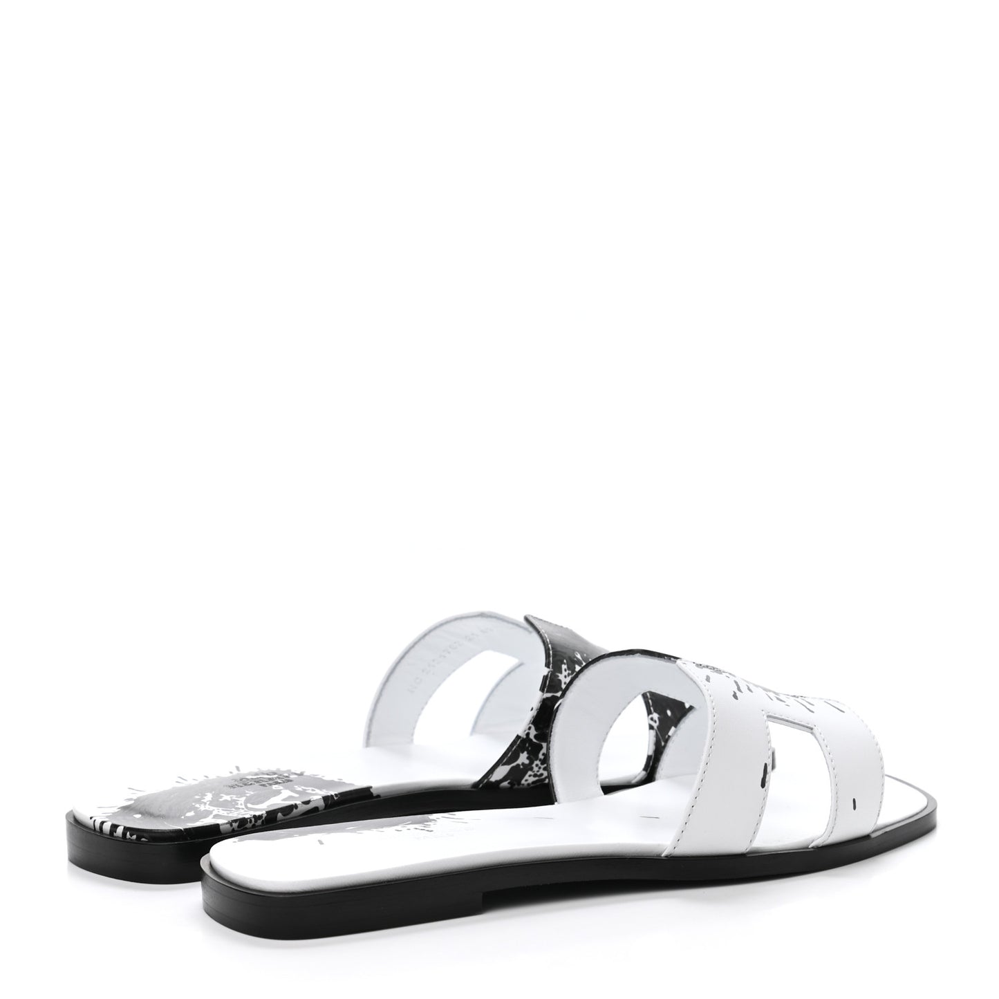 Calfskin Peinture Fraiche Oran Sandals 38.5 White Black