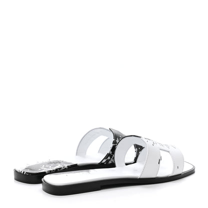 Hermes Calfskin Peinture Fraiche Oran Sandals 38.5 White Black 2 of 4