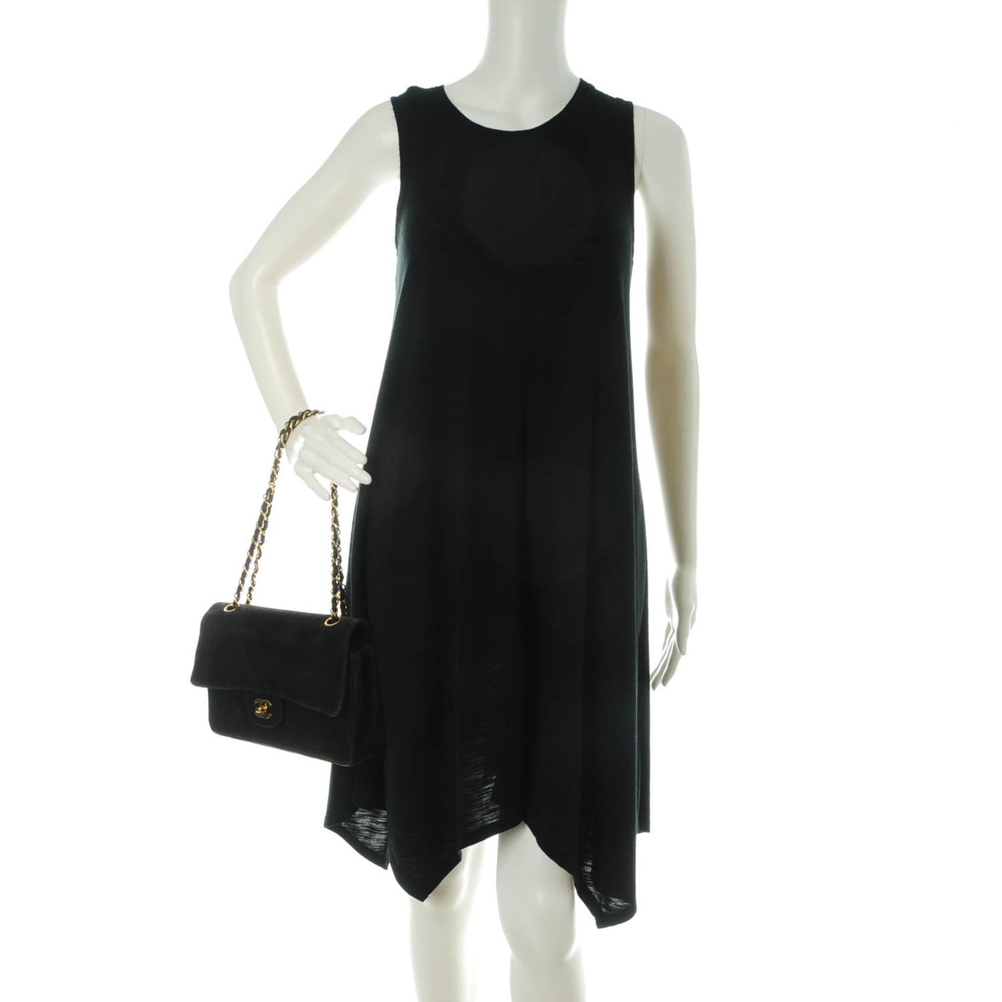 Suede Chevron Medium Double Flap Bag Black