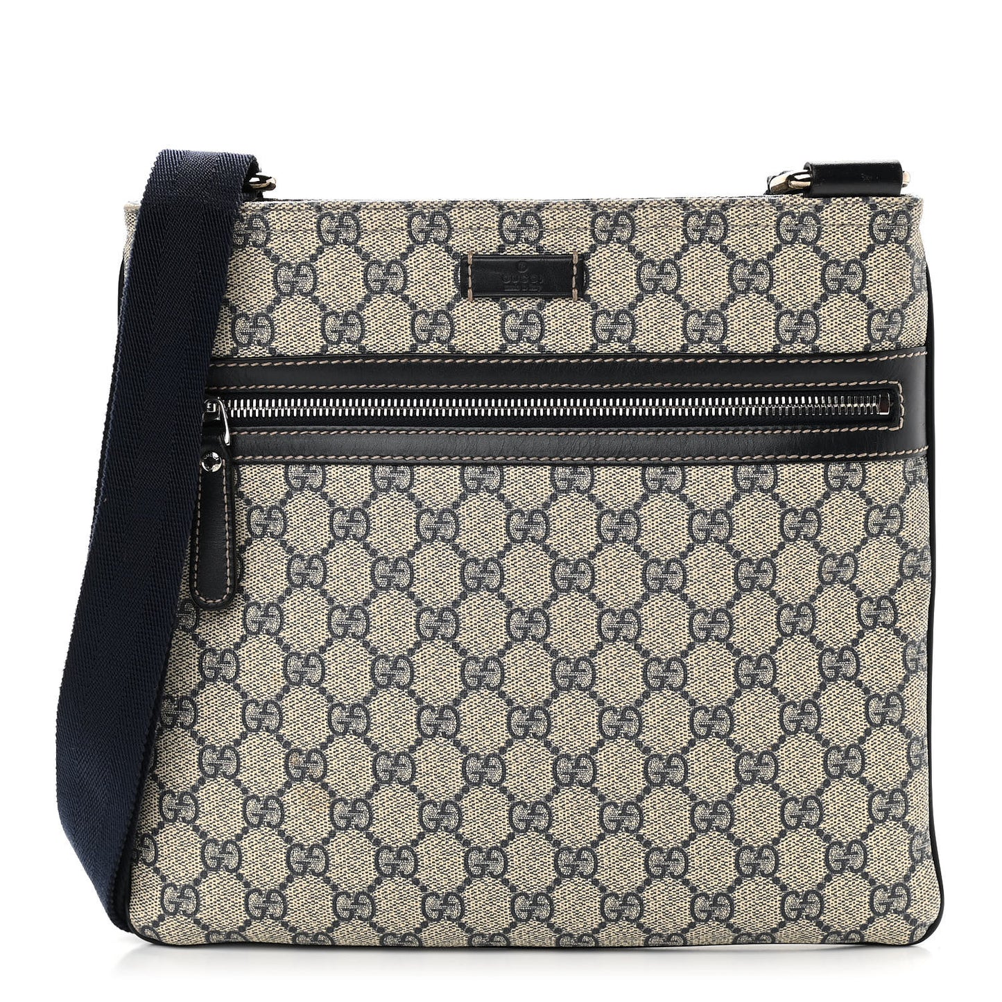 GG Supreme Monogram Small Flat Side Zip Messenger Bag Beige Blue