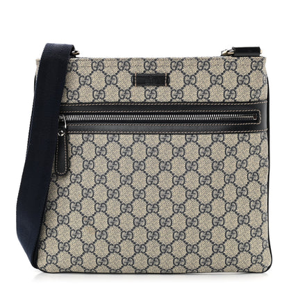 Gucci GG Supreme Monogram Small Flat Side Zip Messenger Bag Beige Blue 1 of 10