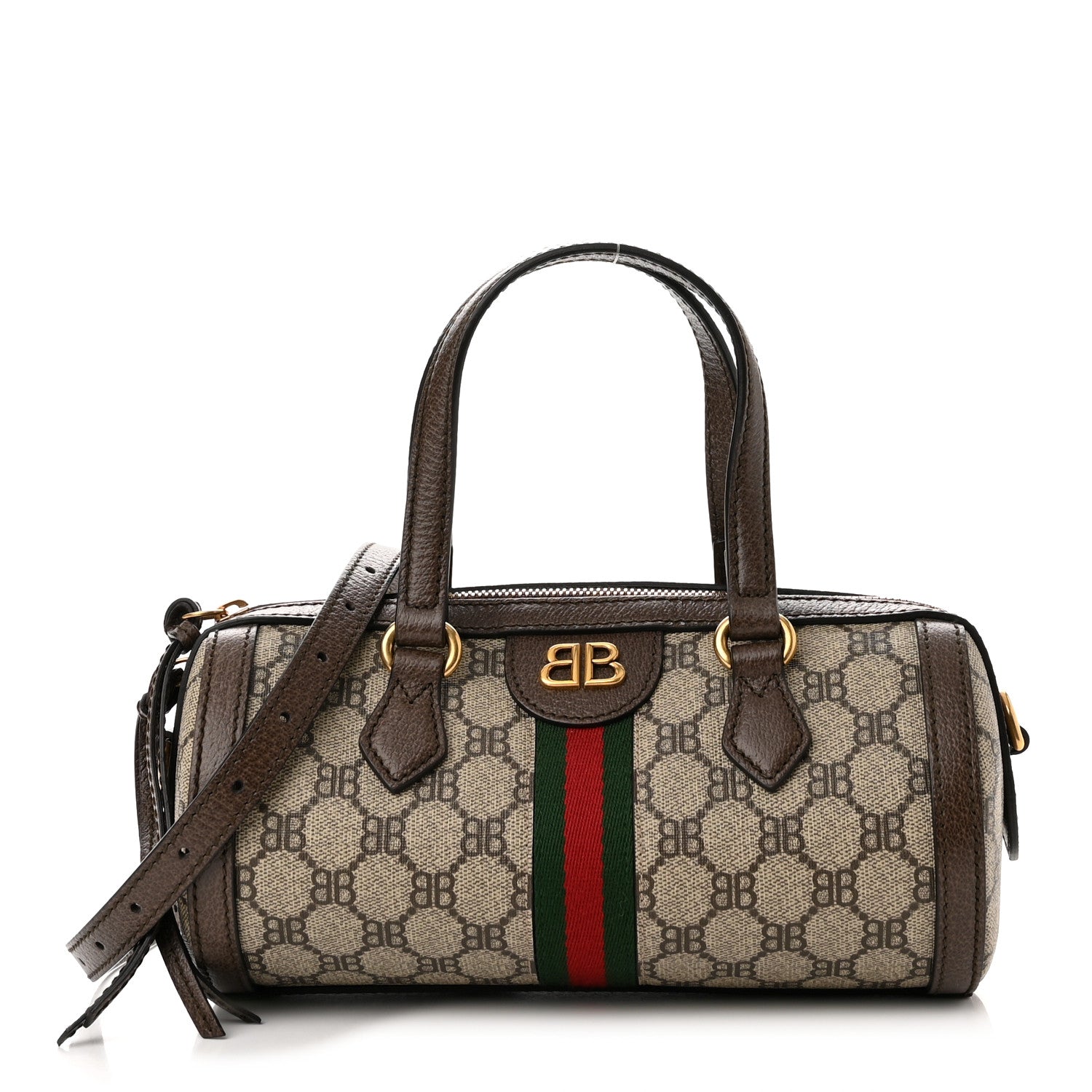 Gucci X BALENCIAGA BB Supreme Monogram Web Small Ophidia Boston Bag Beige New Acero 1 of 11