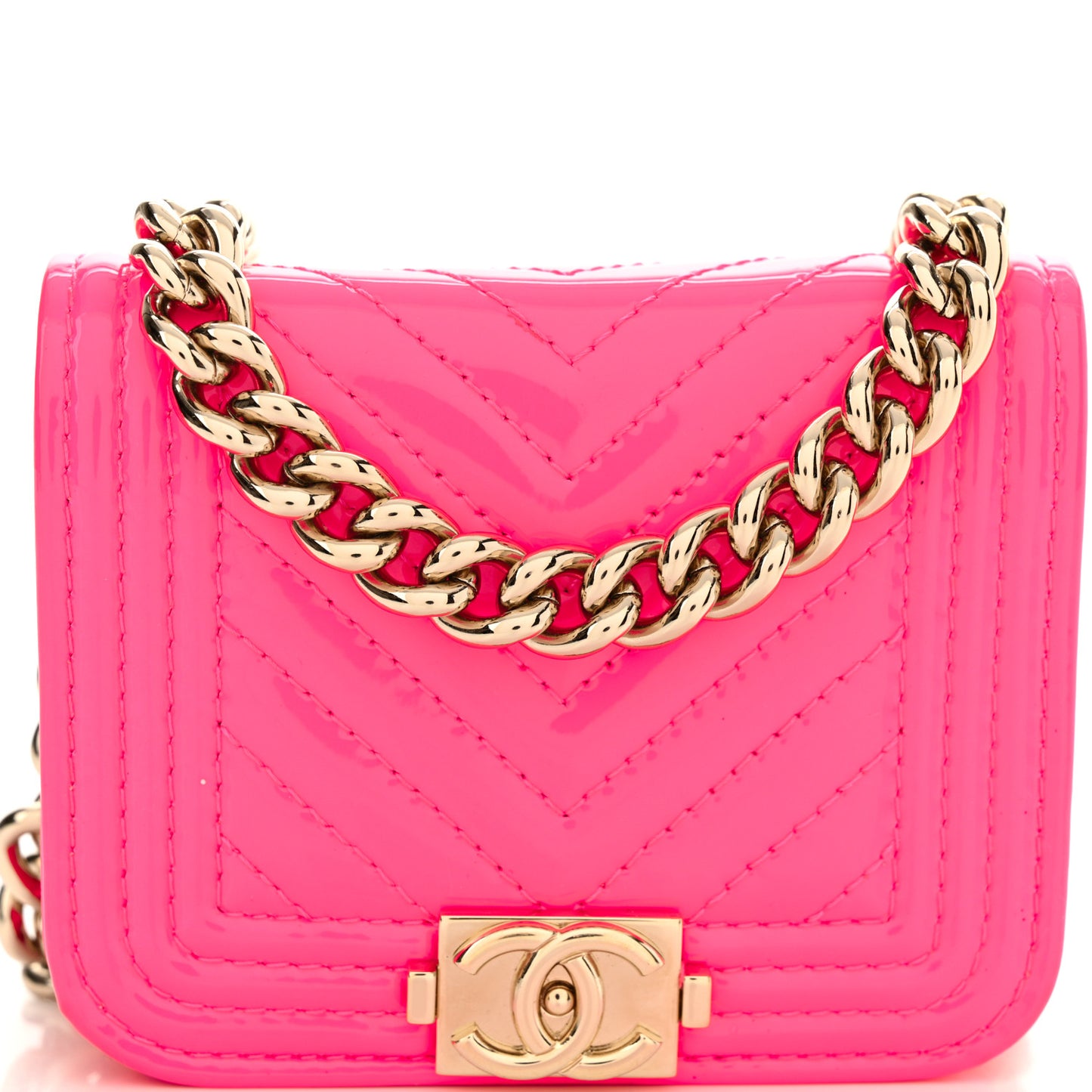 Patent Chevron Boy Flap Waist Belt Bag Pink