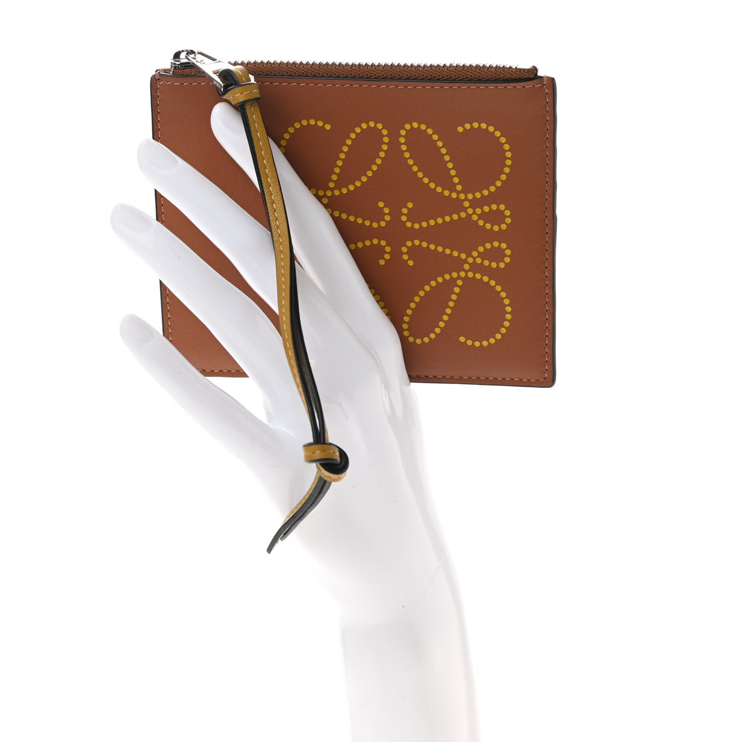Calfskin Debossed Anagram Card Holder Tan