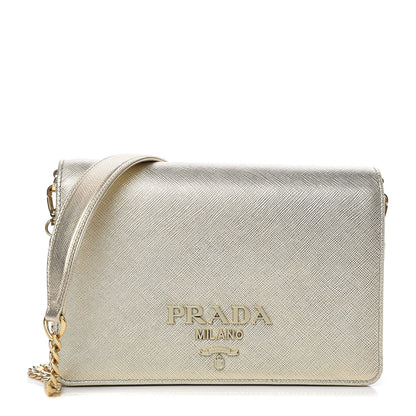 Prada Metallic Saffiano Lux Chain Wallet Pirite 1 of 10