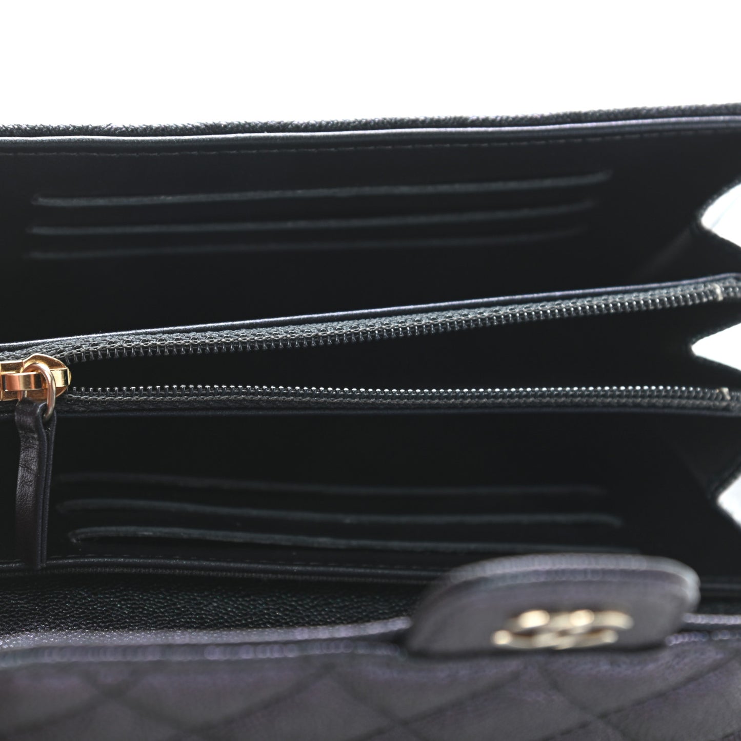 Iridescent Caviar Quilted Medium Flap Wallet Black