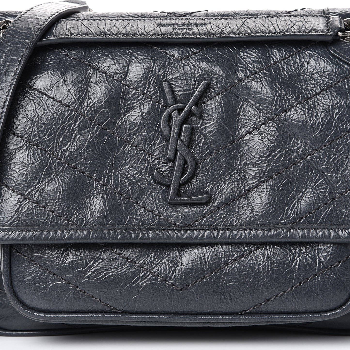 Crinkled Calfskin Matelasse Monogram Baby Niki Chain Satchel Storm
