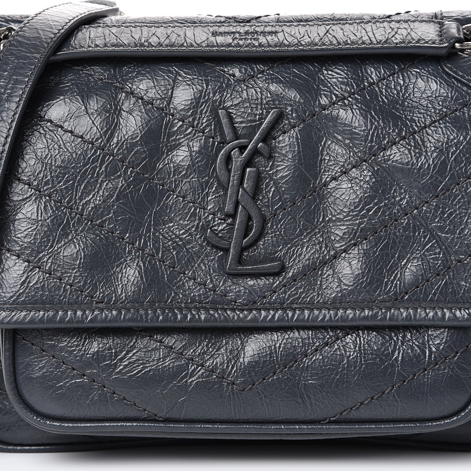 Saint Laurent Crinkled Calfskin Matelasse Monogram Baby Niki Chain Satchel Storm 8 of 11
